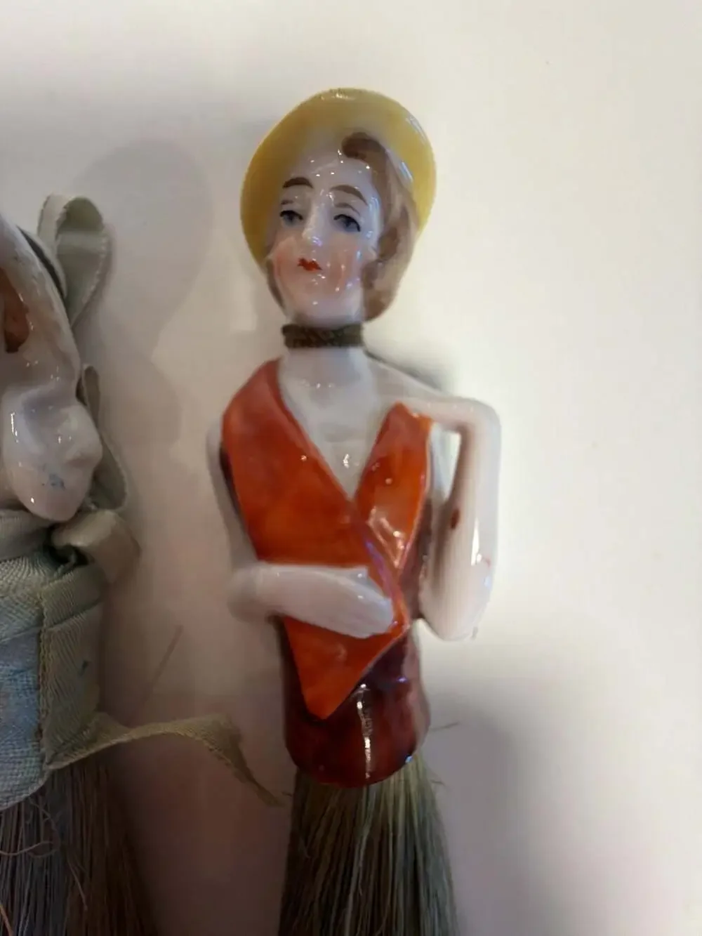 Vintage Porcelain Half Doll Vanity Whisk Broom Set